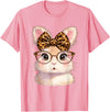 Easter Cute Bunny Rabbit with Glasses Leopard Coquette Bow T-Shirt in Pink