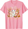 Happy Easter Women Girls Cute Bunny Rabbit Easter Day T-Shirt in Pink
