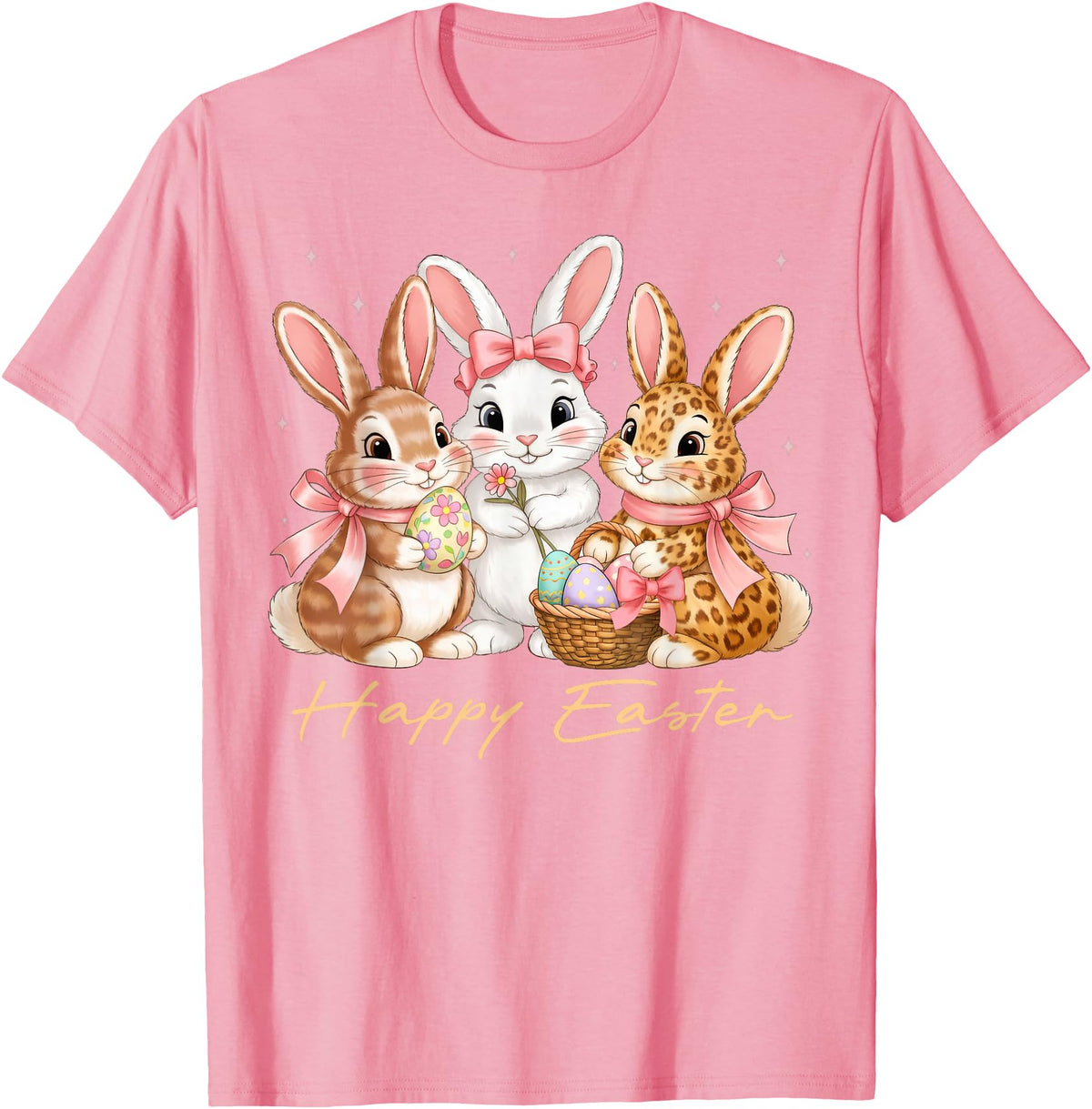 Happy Easter Women Girls Cute Bunny Rabbit Easter Day T-Shirt in Pink