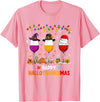Funny Halloween Thanksgiving Christmas Wine Halloween Thanksgiving Christmas Happy Hallothanksmas T-Shirt - Pink