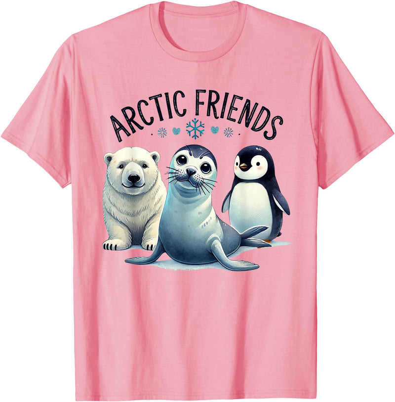 Adorable Sea Animals Tees Arctic Animals Penguin Seal Whale Polar Bear Sea Animals T-Shirt - Pink
