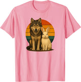 Wolf Rabbit Retro Animal Friends T-Shirt in Pink