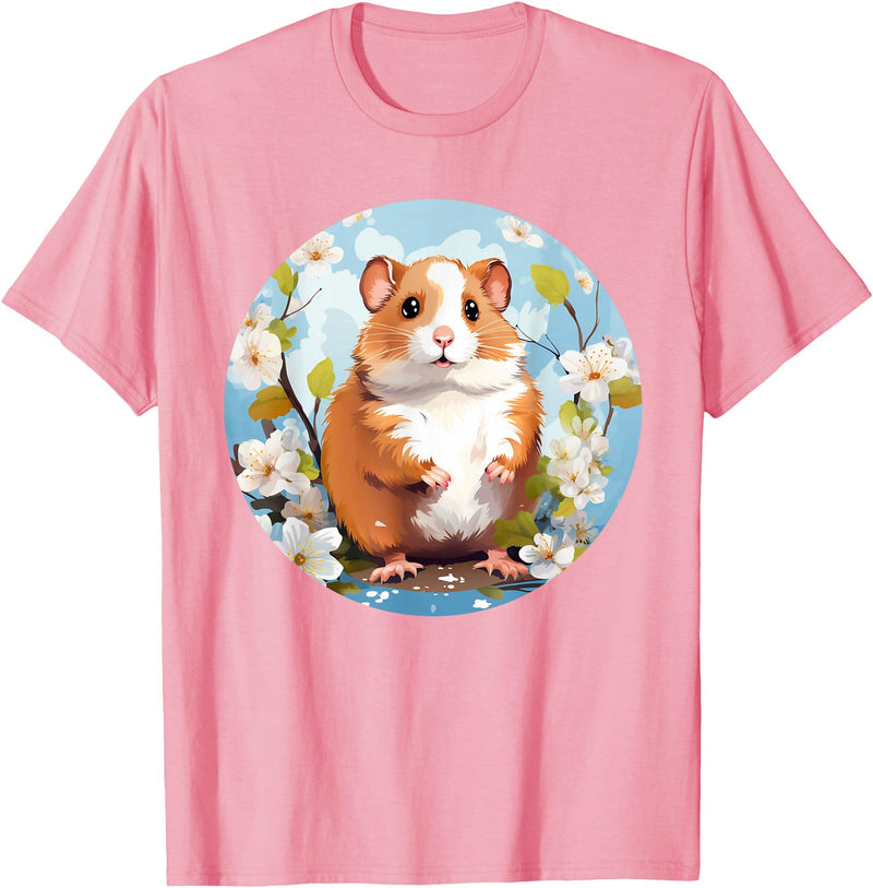 Cool Spring Flowers with Hamster for Season Lovers T-Shirt - Pink
