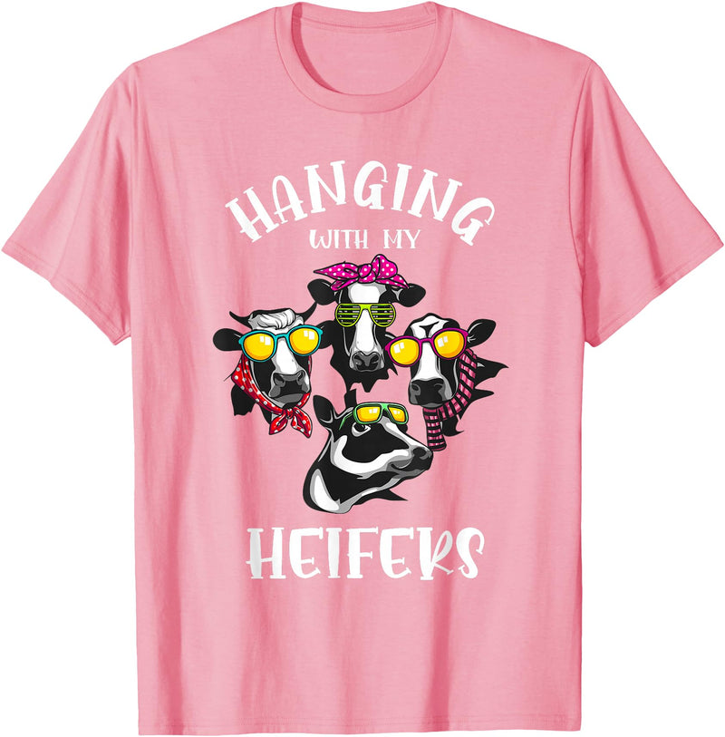Cute Cow Herder Lady Animal Farm Lover Designs Funny Hanging with My Heifers Gift for Women Cow Farmer Girl T-Shirt - Pink