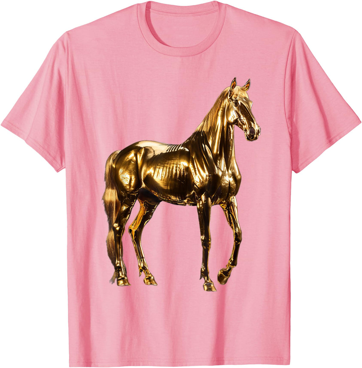 Gold Animal Design Horse Gold T-Shirt - Pink