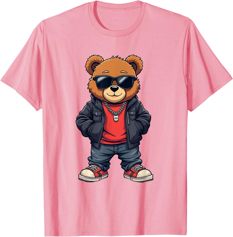 GRAKIMO Cool Teddy Bear Graphic Men Women Boy Girl Kids T-Shirt - Pink