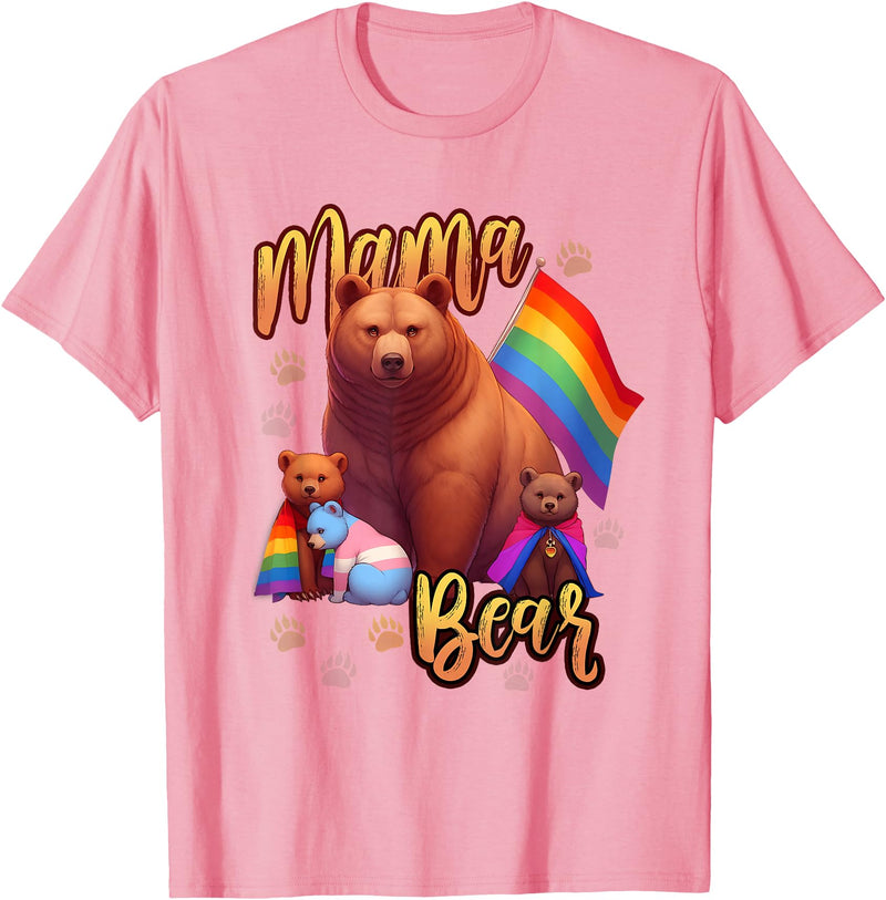 Mom Hugs Proud Mama Mom Bear LGBT Gay Pride LGBTQ Flag T-Shirt - Pink