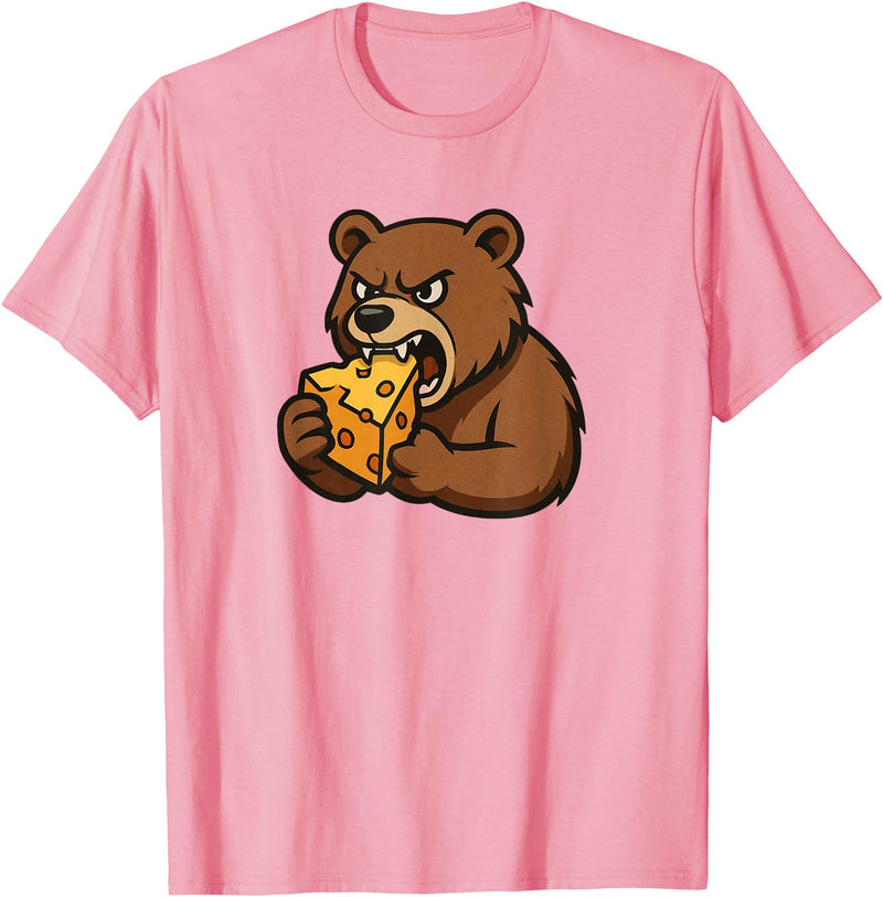 Chi City Designs Bear Eating Cheese T-Shirt - Pink