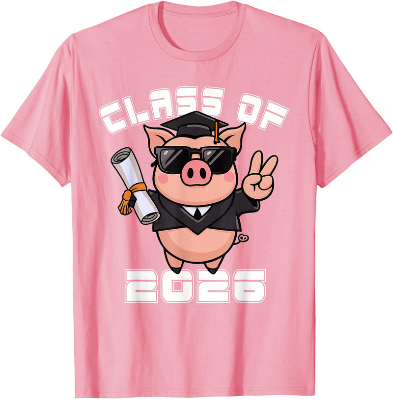 Peace Sign Hand Animal Class of 2026 Graduation Peace Sign Hand Pig Class of 2026 Graduation T-Shirt - Pink