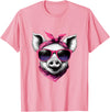 Fashionable Animals Wearing Pink Bandanas Pig Wearing A Pink Bandana Headband And Sunglasses T-Shirt - Pink