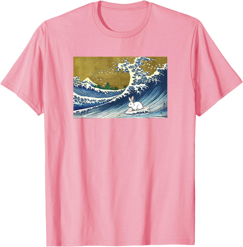 Funny Retro Vintage Surfing a Great Wave Pet Rabbit Lover Hoodie in Pink