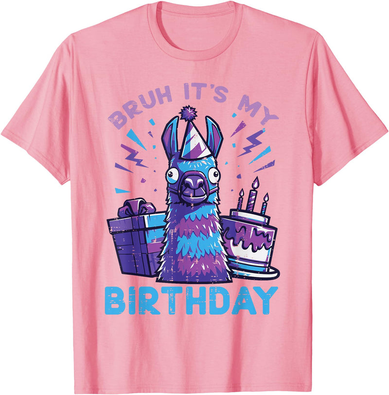 Birthday Party Shirts For Men Women Kids Bruh Its My Birthday Llama Pinata Bday Party Men Women Kids T-Shirt - Pink