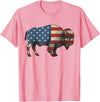 Bison American Buffalo Gifts & Apparel Stuff Bison USA American Flag Patriotic United States T-Shirt - Pink