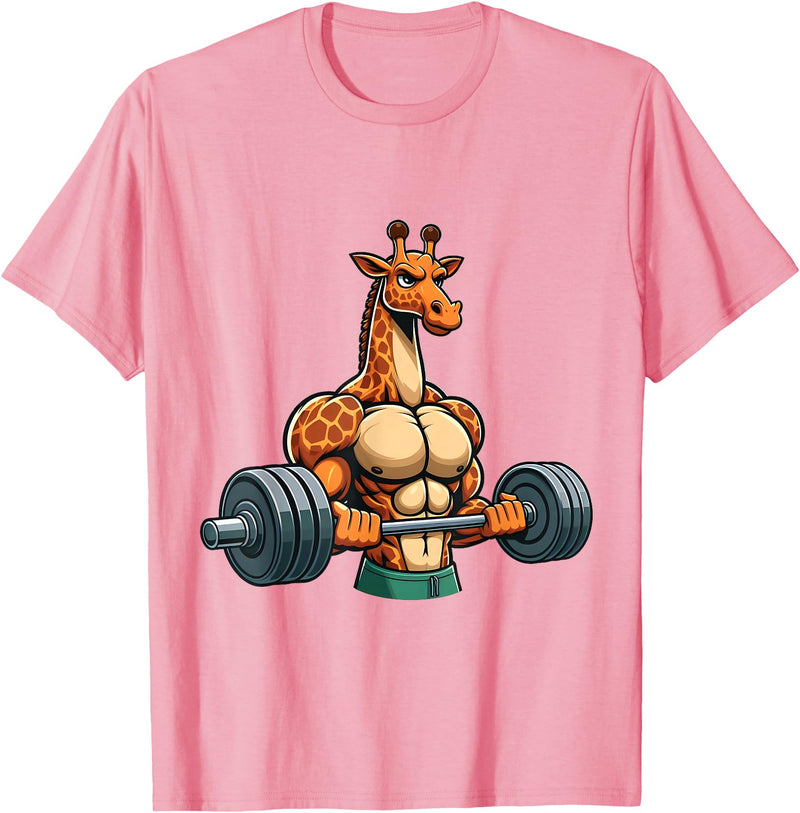 Giraffe Lovers Weightlifting Bodybuilder Gym Funny Giraffe Gym Weightlifting Fitness Workout Deadlift T-Shirt - Pink
