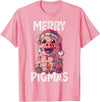 The Weird Shop Merry Pigmas Pig Christmas Santa Pig Xmas Lights Farmer Gift T-Shirt - Pink
