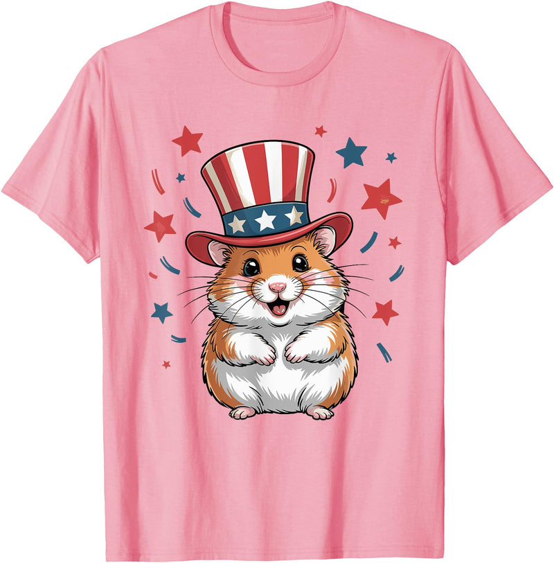 Patriotic Hamster Animals Lovers Independence 4th of July T-Shirt - Pink
