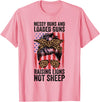 Messy Buns Raising Lions Patriotic Not Sheep Funny Messy Buns And Loaded Guns Raising Lions Womens Not Sheep T-Shirt - Pink