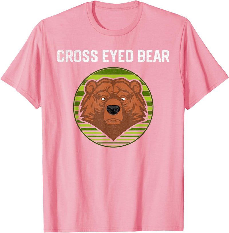 Moose Bronco Funny Cross Eyed Bear Animal Graphic T-Shirt - Pink
