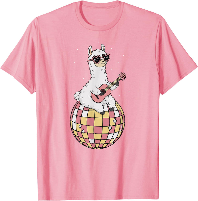 DiscoballAxis1 Funny Llama Disco Dancing Ball Groovy Retro 80s Costume T-Shirt - Pink