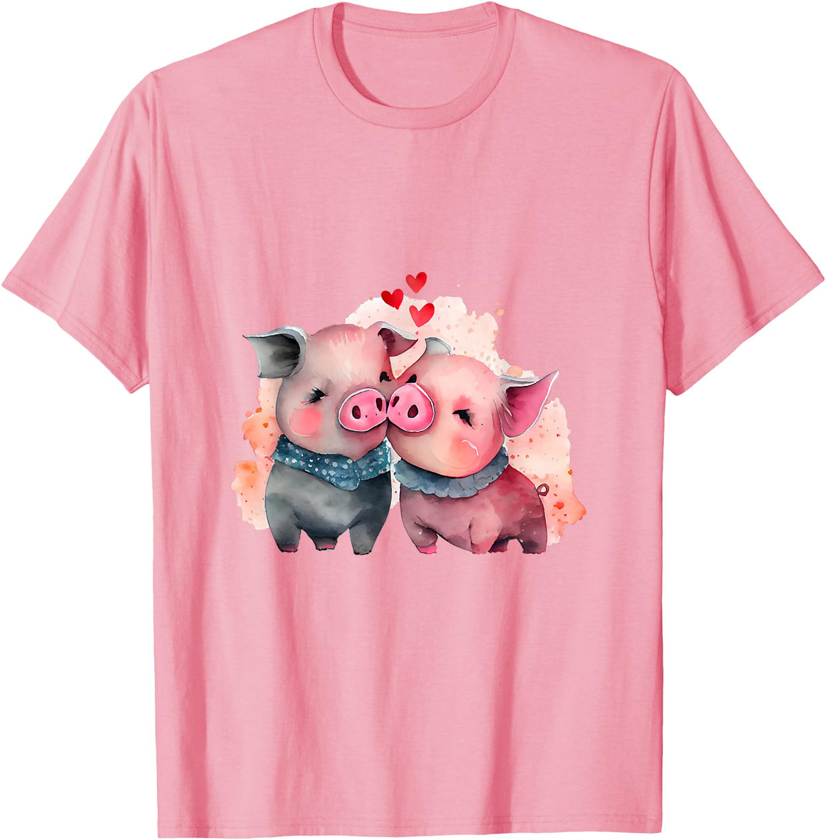Unique Pig Lover Decor & Apparel Gifts Shop Two Loving Pigs In Love Heart Valentine's Day Pig T-Shirt - Pink