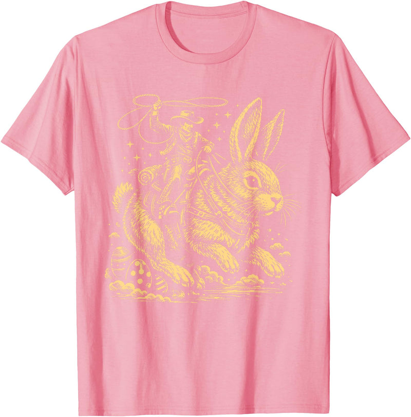 Funny Cowboy Easter Bunny Retro Vintage Western Howdy T-Shirt in Pink