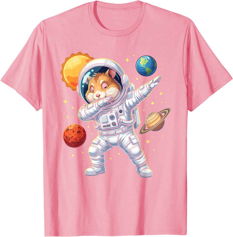 Hamster Astronaut Dabbing Funny Space Animal for Kids T-Shirt - Pink
