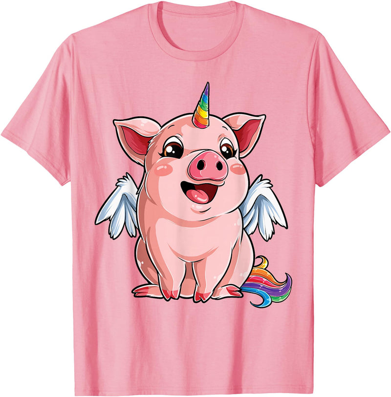 Piggy Squad Co Pig Unicorn Piggycorn Lover Funny Girls Women Farm Rainbow T-Shirt - Pink