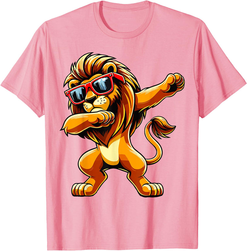 Funny Lion Lover Dabbing Lion Sunglasses T-Shirt - Pink