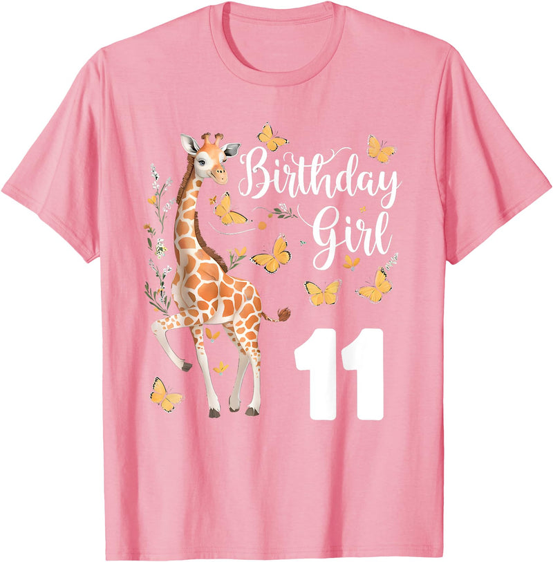 Giraffe Birthday Party by LazyPanda Giraffe 11th Birthday Girl 11 Years Old Giraffe Lover T-Shirt - Pink