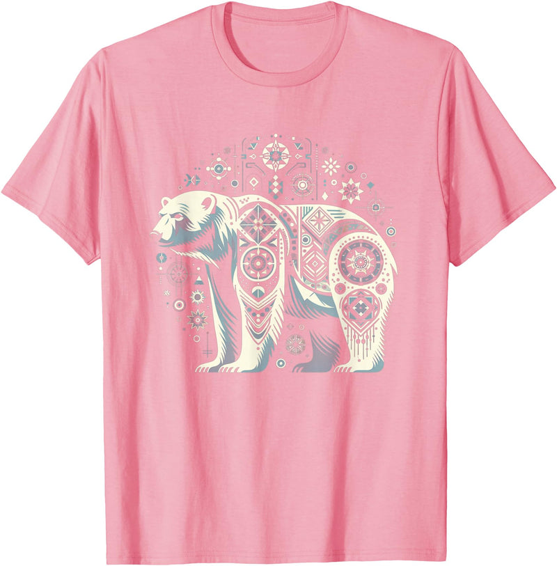 Synthwaive Tribal Polar Bear | Men Women (XS - 6XL+) | Graphic T-Shirt - Pink