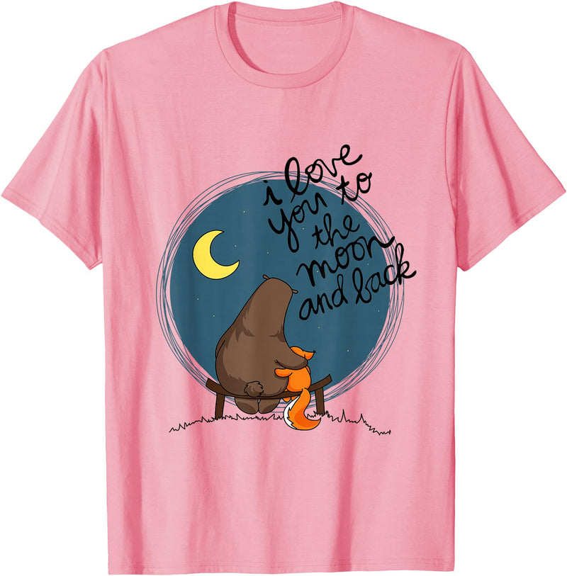 Little Squirrel Designs Cute I Love You To The Moon And Back Bear & Squirrel T Shirt T-Shirt - Pink