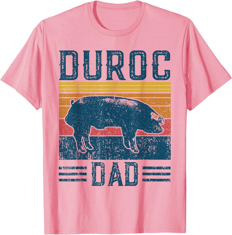 Retro Duroc Farmer Gift for Men Farming Breed - Vintage Duroc Pig Dad T-Shirt - Pink