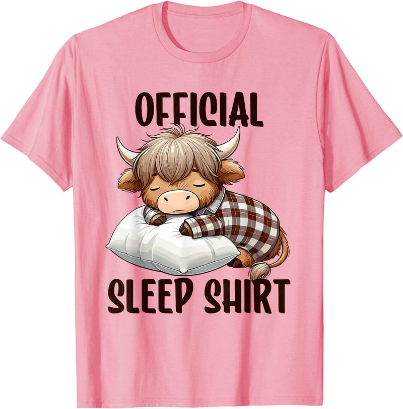 Animal Sleepwear & Night Pajamas Kids Women Men Highland Cow, Nightgown Official Sleepshirt Nightshirt Sleep T-Shirt - Pink