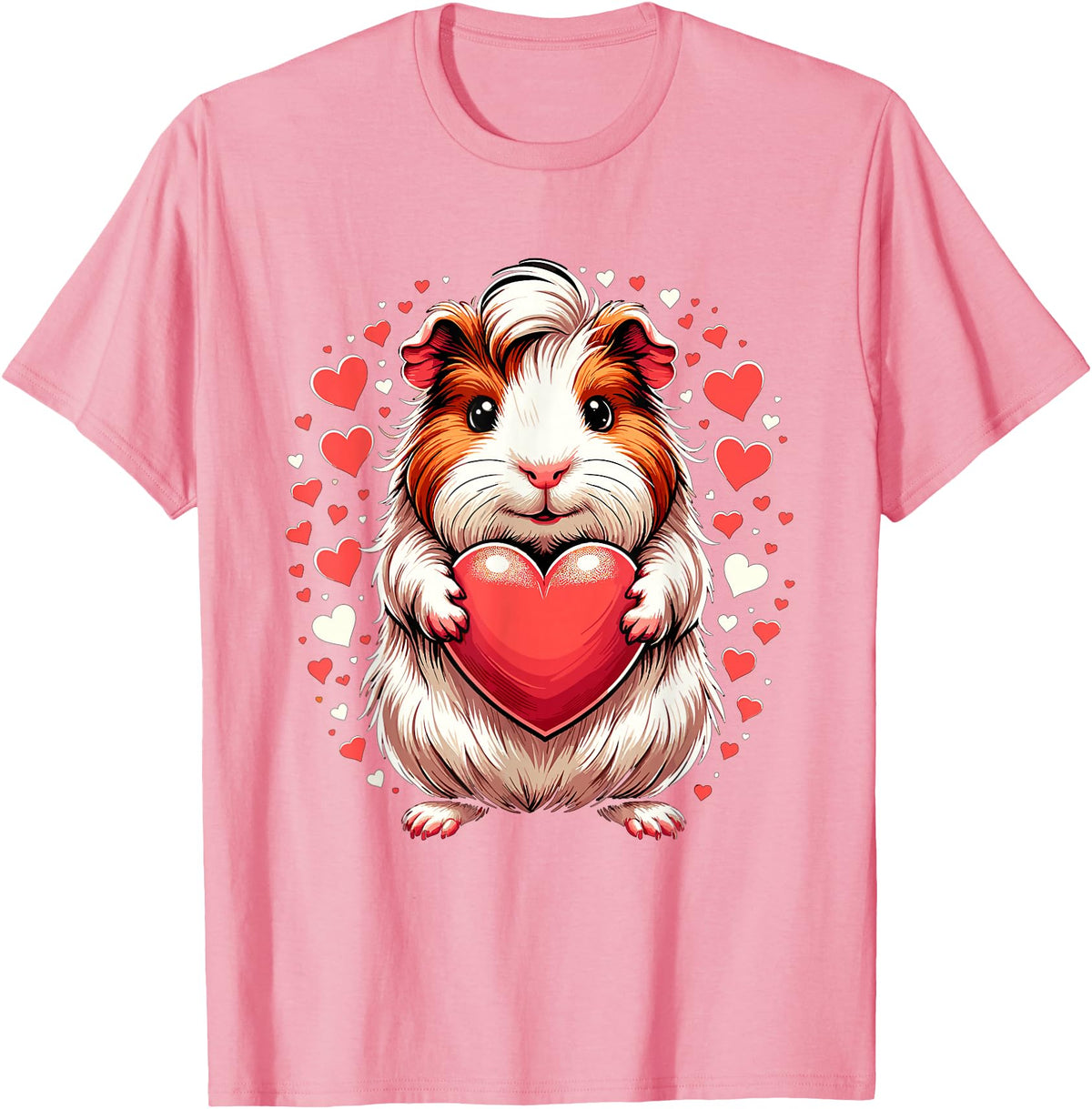 Cute Guinea Pig Apparel for Women Kids Guinea Pig Holding Heart Valentine's Day Cute Valentine T-Shirt - Pink