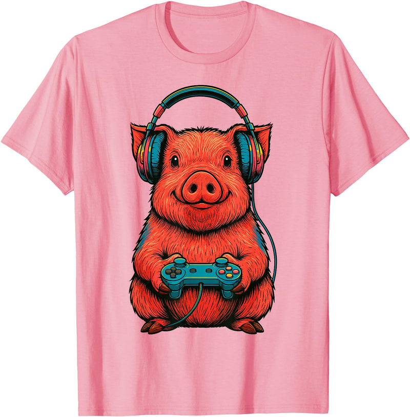 Magical and Funny Pig Farmer Gifts Gamer Pig Gaming T-Shirt - Pink
