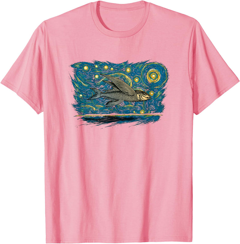 Flying Fish Vintage Night Tees Retro Vintage Style Flying Fish T-Shirt - Pink