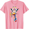 Colorful Floral Giraffe Rainbow Style Rainbow Giraffe with Flowers T-Shirt - Pink