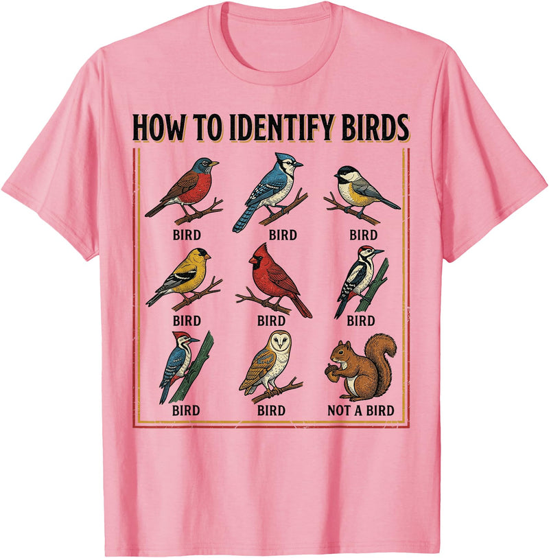Birdwatching Identification Vintage Guide Birdwatching How to Identify Birds Vintage Guide Fans T-Shirt - Pink