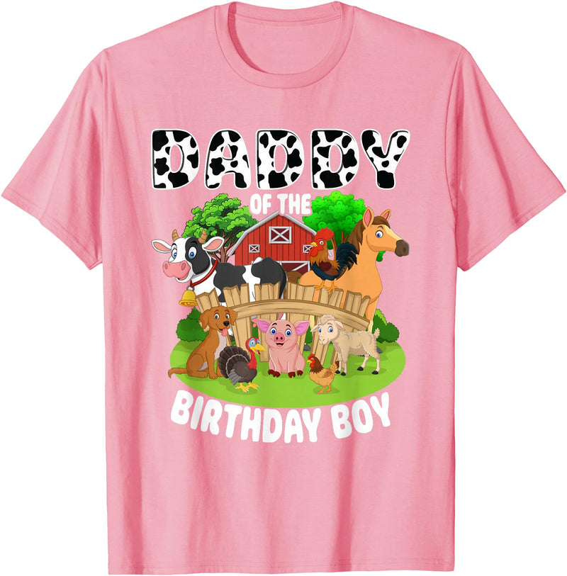 Matching Farm Theme Birthday Shirts By PDQA Daddy of The Bday Boy Farm Animals Matching Farm Theme T-Shirt - Pink