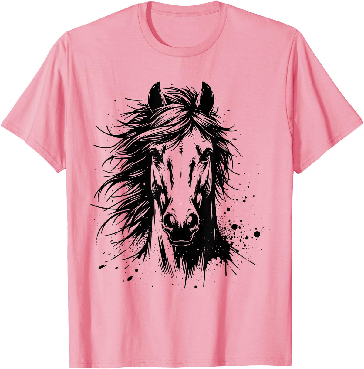 Horse Art For Men Women Kids Horse Portrait Equestrian Horseback Riding Horse Lover Unisex-Adults Kids T-Shirt Grey Small Classic Fit Crew Neck Short Sleeve - Pink