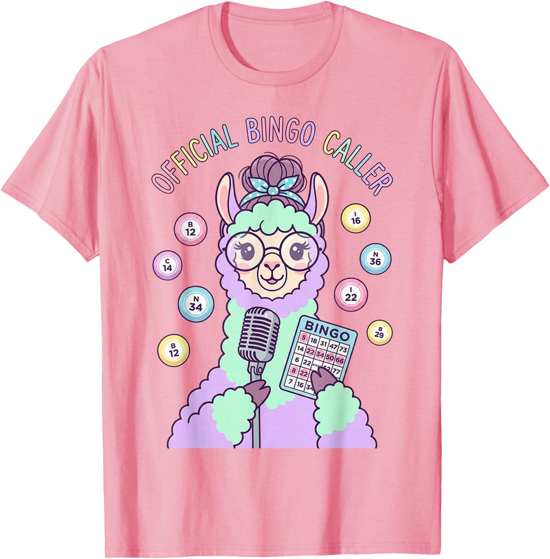 Cute Bingo Caller Activity Staff Gear Official Bingo Caller Llama Funny Activity Director Alpaca T-Shirt - Pink