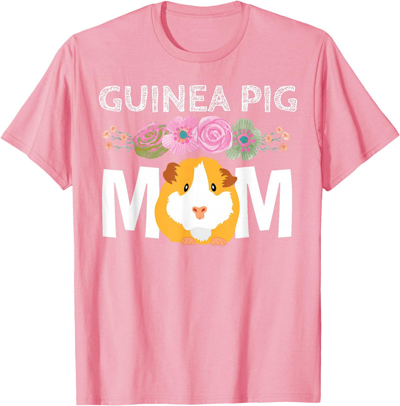 Cute Cavy Mama Breeder Fancier Piggie Accessories Guinea Pig Mom Stuff Floral Cavy Lover T-Shirt - Pink
