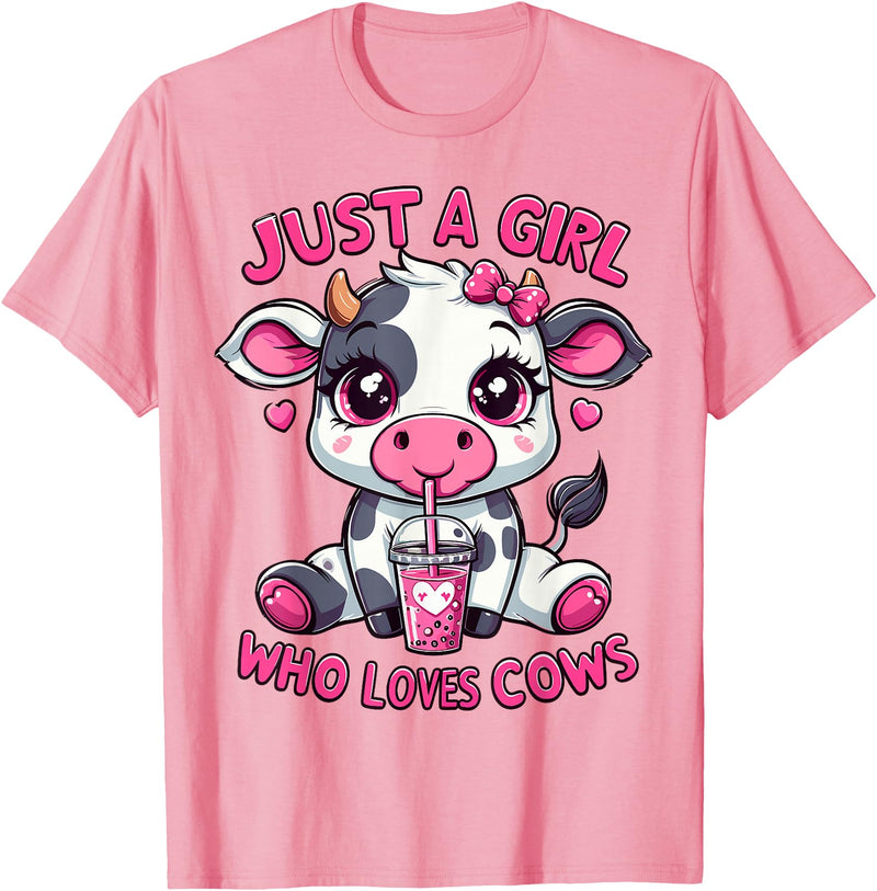 Cute Cow Lover Cow Just A Girl Who Loves Cows T-Shirt - Pink