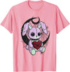 Creepy Cute Bunny Goth Heart Spiderweb Alt Pastel Rabbit T-Shirt in Pink