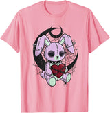 Creepy Cute Bunny Goth Heart Spiderweb Alt Pastel Rabbit T-Shirt in Pink