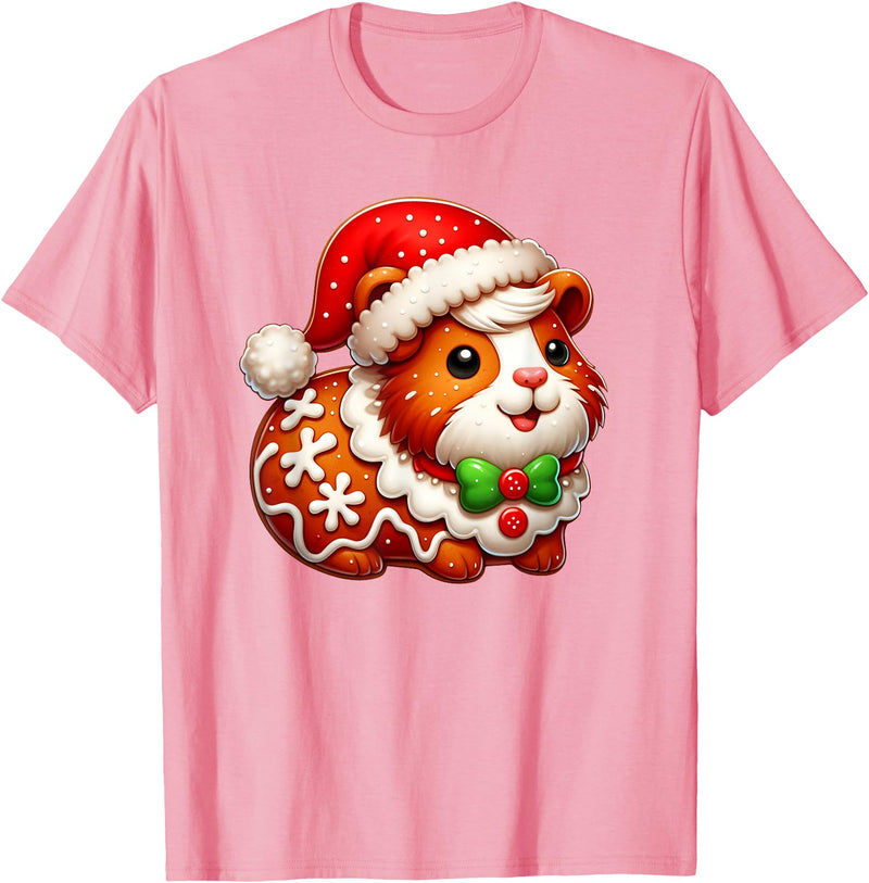 Guinea Pig Lover Christmas Cookie Outfits Boy Girl Funny Gingerbread Man Guinea Pig Christmas Womens Mens Kids T-Shirt - Pink