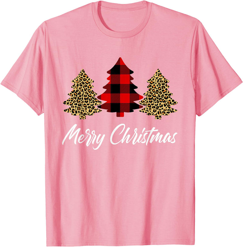 Merry Christmas Plaid Apparels Co. Merry Christmas, Leopard buffalo plaid Christmas tree Xmas T-Shirt - Pink