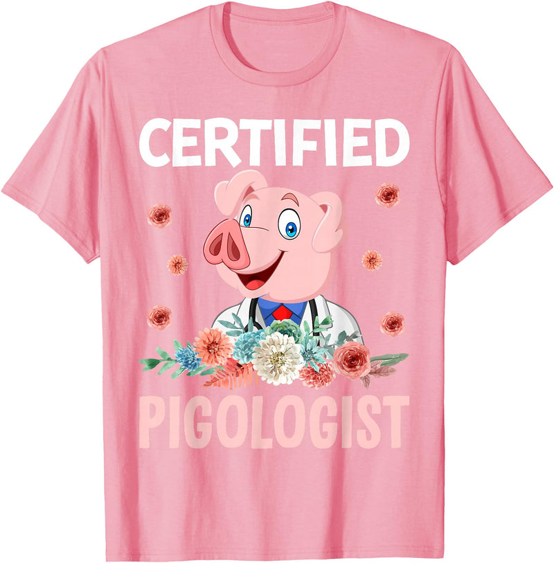 Funny Pig Farm Piggy Farmer Farming Gifts DAIMMER Certified Pigologist T-Shirt - Pink
