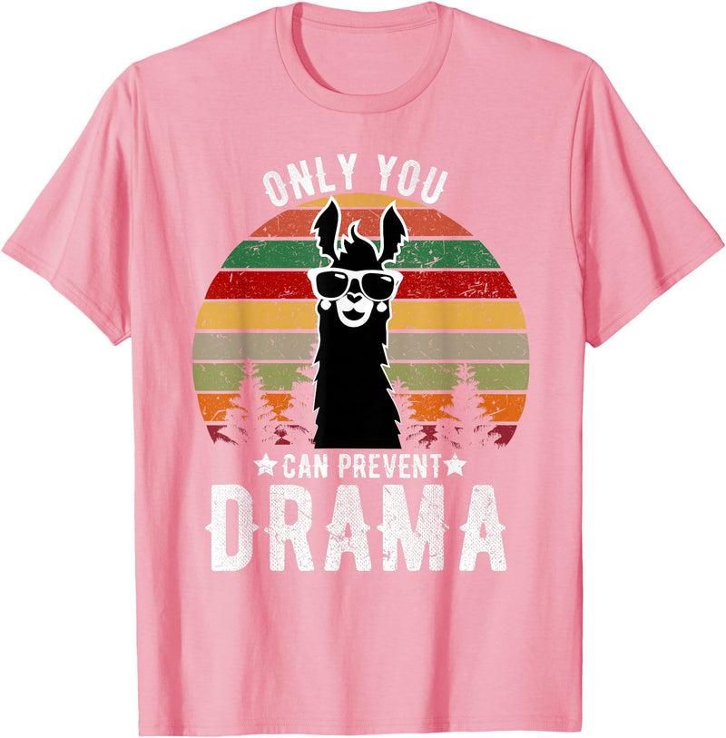 BR - LLAMA Tshirts Vintage Only You can Prevent Drama Llama T-Shirt - Pink