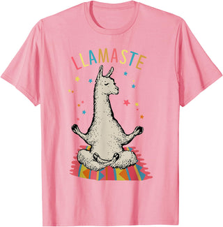 Funny Llama Yoga T-Shirt Llama Llamaste T-Shirt - Pink